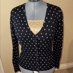 Merona Black and White Cardigan Cotton Blend Sweater